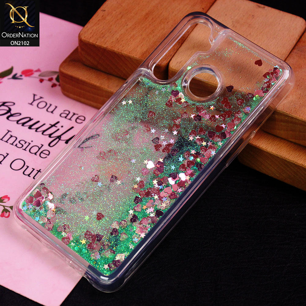 Realme 5 Pro Cover - Green - Cute Love Hearts Liquid Glitter Pc Back Case