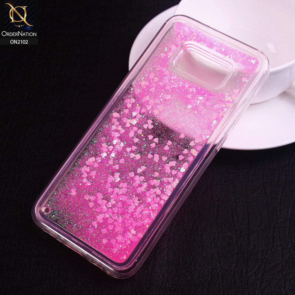 Samsung Galaxy S8 Cover - Light Pink - Cute Love Hearts Liquid Glitter Pc Back Case