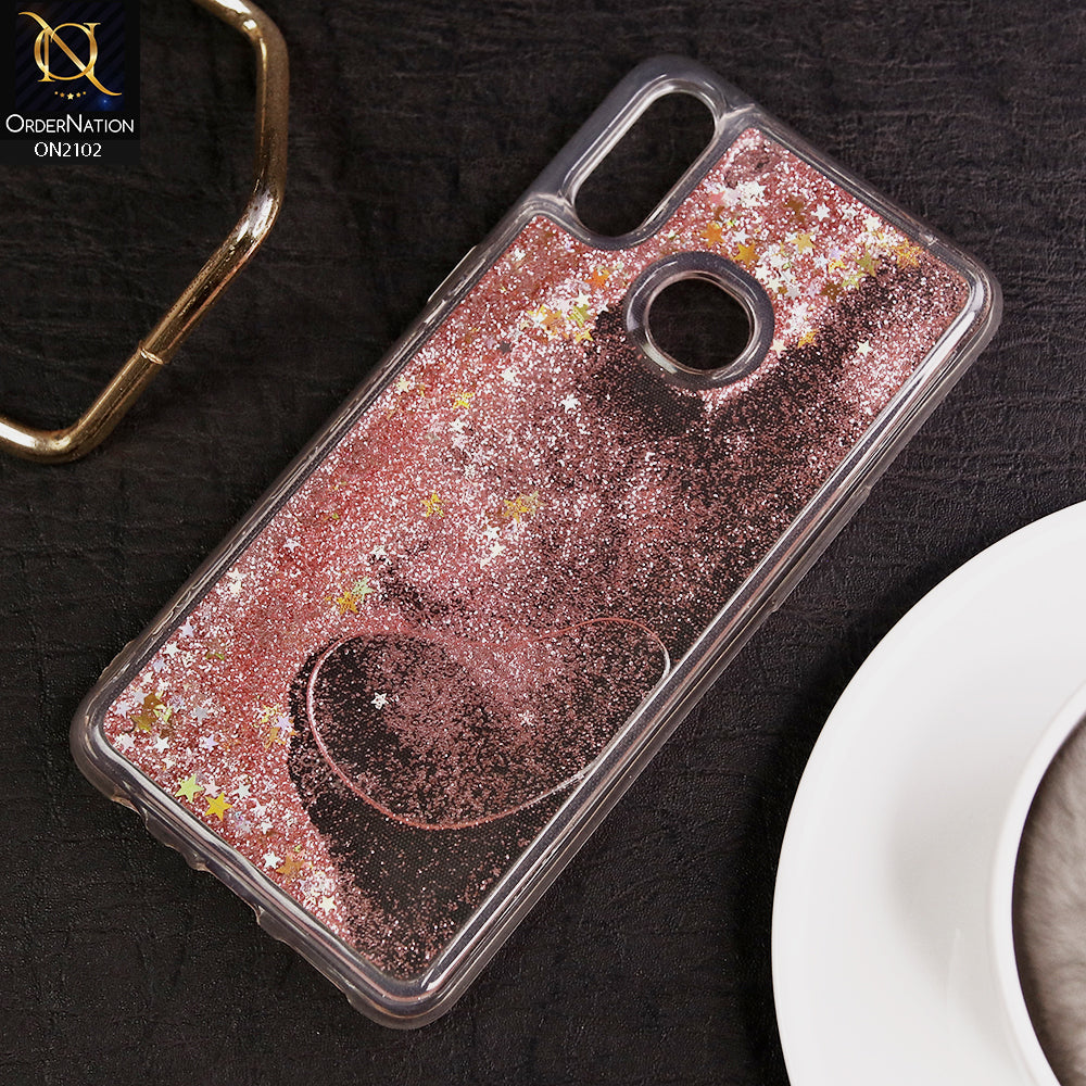 Samsung Galaxy A10s Cover - Rose Gold - Cute Love Hearts Liquid Glitter Pc Back Case