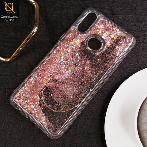 Samsung Galaxy A10s Cover - Rose Gold - Cute Love Hearts Liquid Glitter Pc Back Case