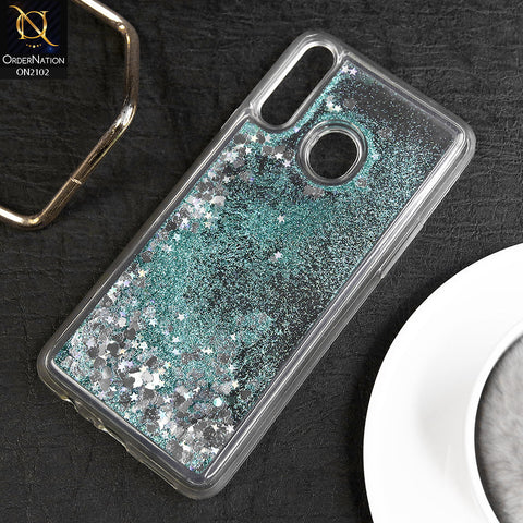 Samsung Galaxy A20s Cover - Sea Green - Cute Love Hearts Liquid Glitter Pc Back Case