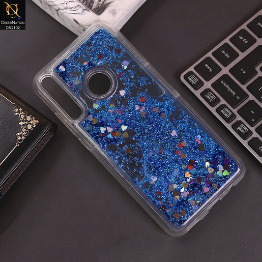 Huawei Y7P Cover - Blue - Cute Love Hearts Liquid Glitter Pc Back Case