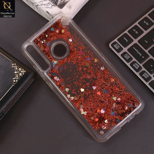 Huawei Y7P Cover - Red - Cute Love Hearts Liquid Glitter Pc Back Case