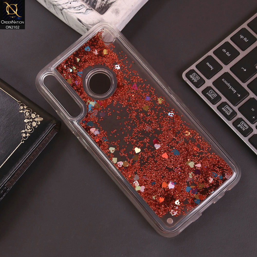 Honor 9C Cover - Red - Cute Love Hearts Liquid Glitter Pc Back Case