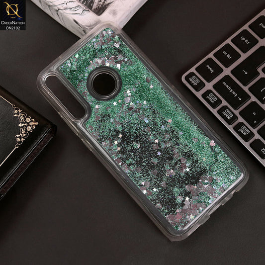 Huawei Y7P Cover - Sea Green - Cute Love Hearts Liquid Glitter Pc Back Case