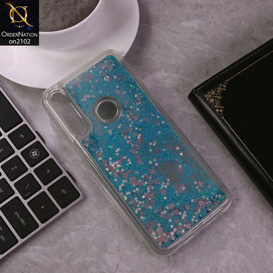Huawei Y9 Prime 2019 Cover - Blue -Cute Love Hearts Liquid Glitter Pc Back Case