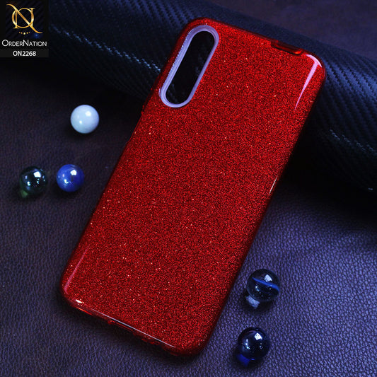 Huawei Y9s Cover - Red - Sparkel Glitter Bling Hybrid Soft Protective Case Gillter Does Not Move