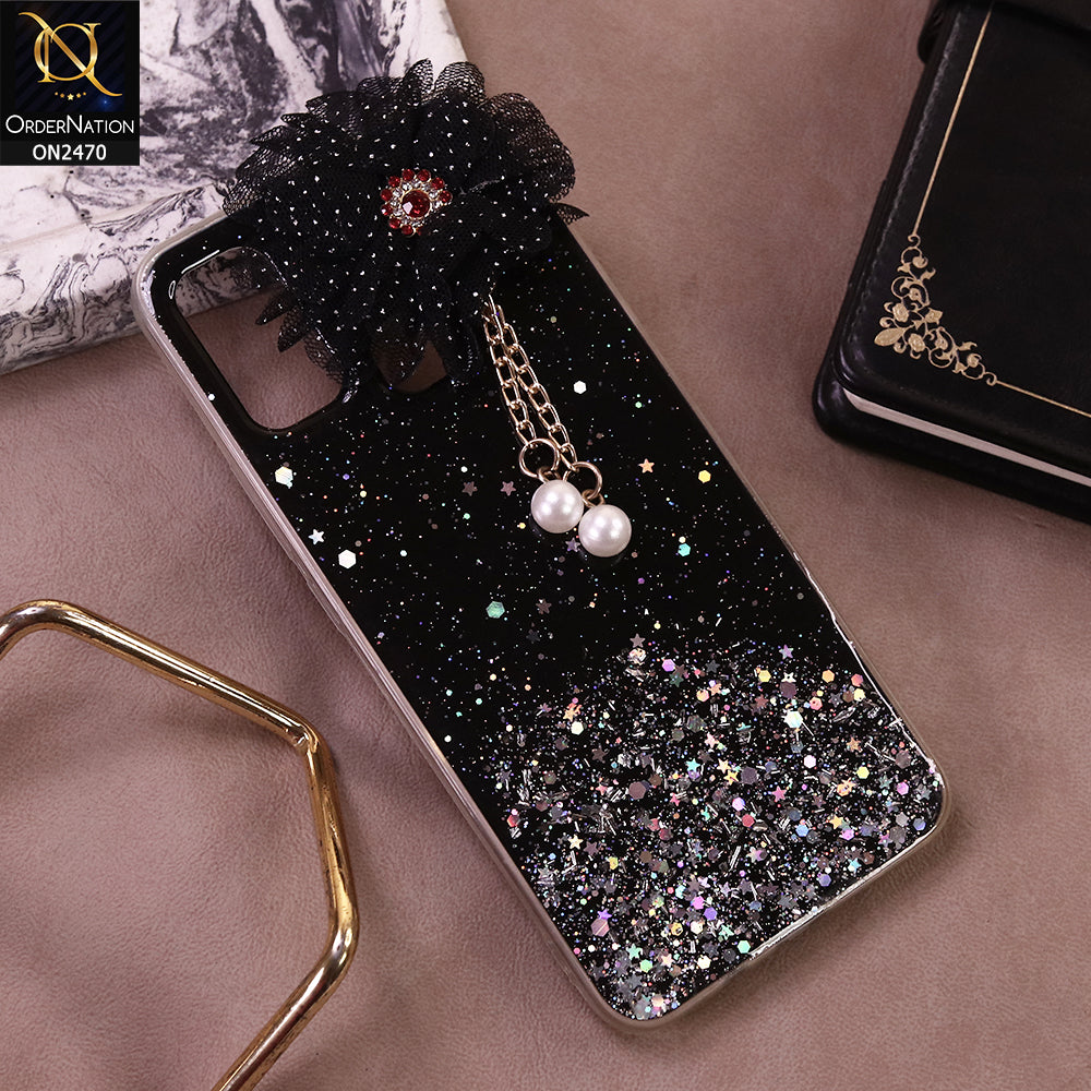 Infinix Hot 9 Pro Cover - Design 6 - (Bepair) Fancy Flower Bling Glitter Rinestone Soft Case - Glitter Does Not Move