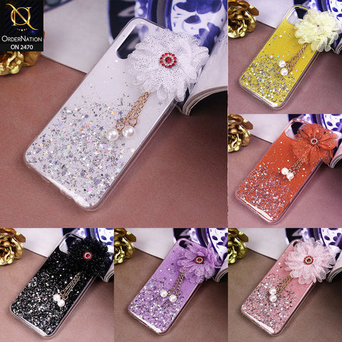 Samsung Galaxy A10s Cover - Design 8 - (Bepair) Fancy Flower Bling Glitter Rinestone Soft Case - Glitter Does Not Move