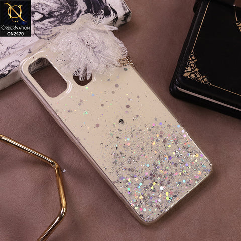 Infinix Hot 9 Play Cover - Design 1 - (Bepair) Fancy Flower Bling Glitter Rinestone Soft Case - Glitter Does Not Move