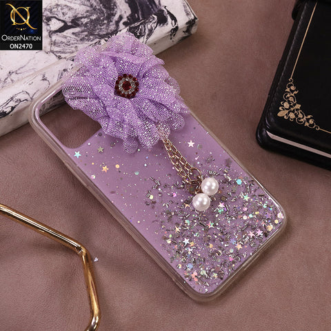 iPhone 11 Cover - Design 2 - (Bepair) Fancy Flower Bling Glitter Rinestone Soft Case - Glitter Does Not Move