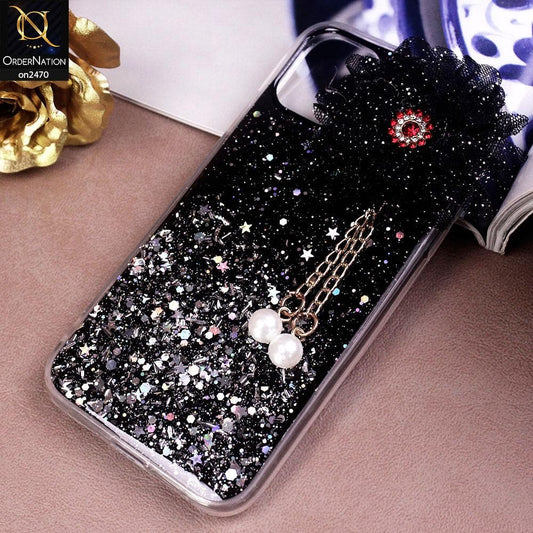 iPhone 11 Pro Cover - Design 6  - Fancy Flower Bling Glitter Rinestone Soft Case - Glitter Does Not Move