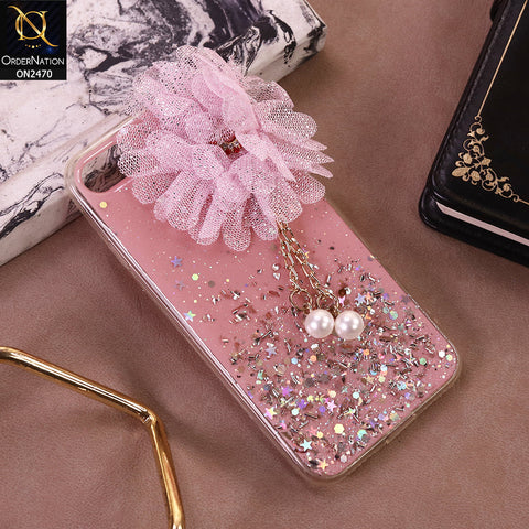 iPhone SE 2022 Cover - Design 3 - (Bepair) Fancy Flower Bling Glitter Rinestone Soft Case - Glitter Does Not Move