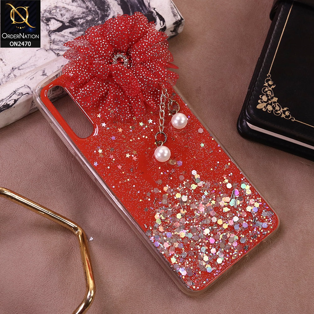 Samsung Galaxy A30s Cover - Design 7 - (Bepair) Fancy Flower Bling Glitter Rinestone Soft Case - Glitter Does Not Move