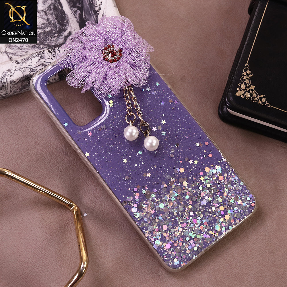 Vivo V19 Cover - Design 8 - (Bepair) Fancy Flower Bling Glitter Rinestone Soft Case - Glitter Does Not Move