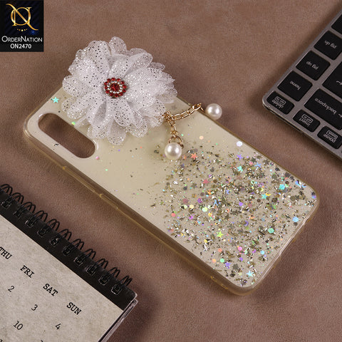 Vivo Y7s Cover  - Design 7 - (Bepair) Fancy Flower Bling Glitter Rinestone Soft Case - Glitter Does Not Move