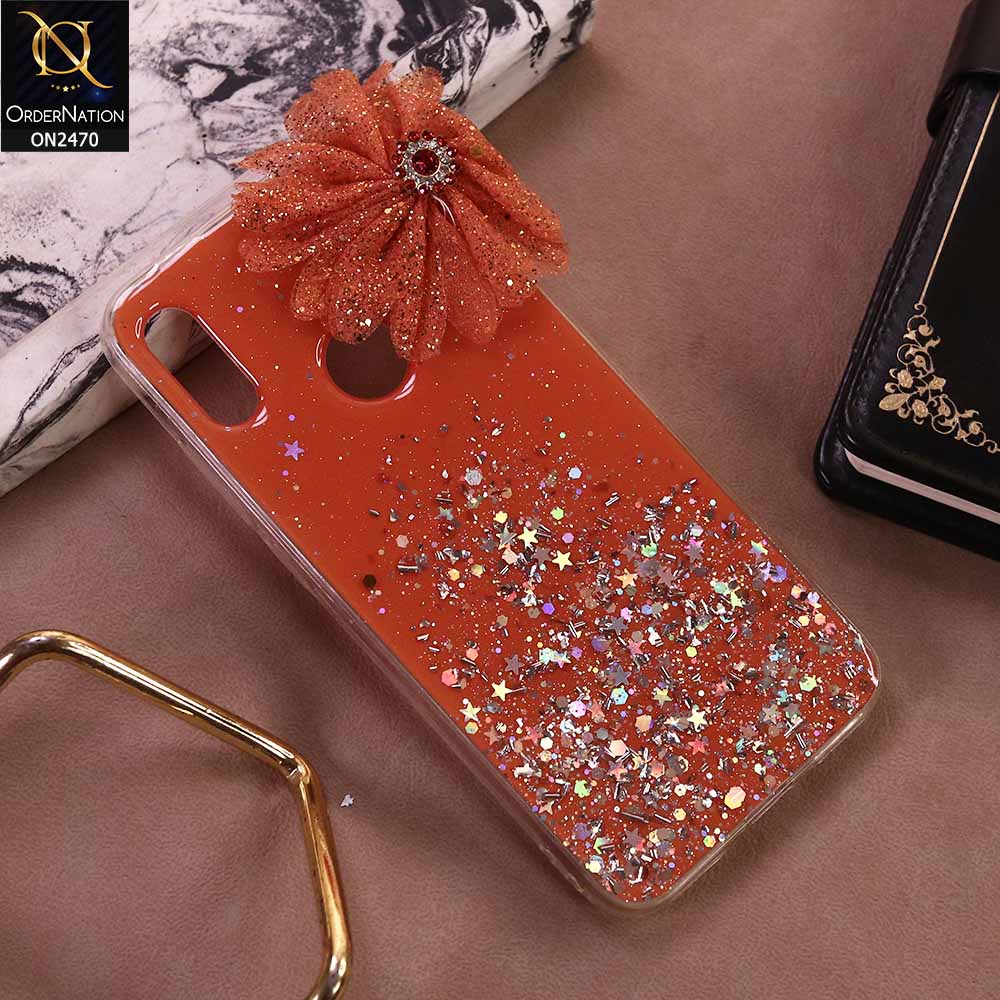 Huawei Y6 2019 / Y6 Prime 2019 Cover - Design 5 - (Bepair) Fancy Flower Bling Glitter Rinestone Soft Case - Glitter Does Not Move