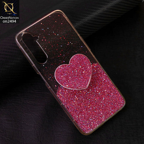 Realme 6 Cover - Design 4 - Stylish Bling Glitter Soft Case With Heart Mobile Holder - Glitter Does Not Move