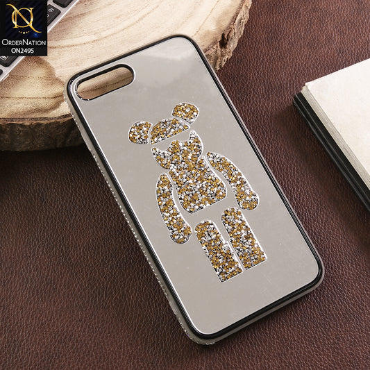 iPhone 8 Plus / 7 Plus Cover - Silver -Luxury Mirror Case with Gold & Silver Crystal Bear Design