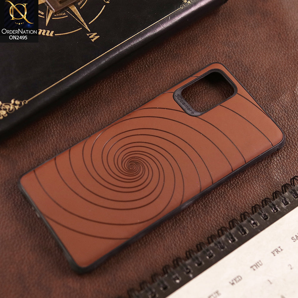 Samsung Galaxy A71 Cover  - Brown - New Stylish Spiral Ring Leather Texture Soft Case