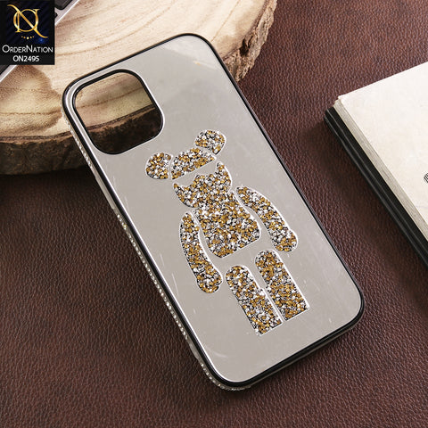 iPhone 12 Pro Cover - Silver -Luxury Mirror Case with Gold & Silver Crystal Bear Design