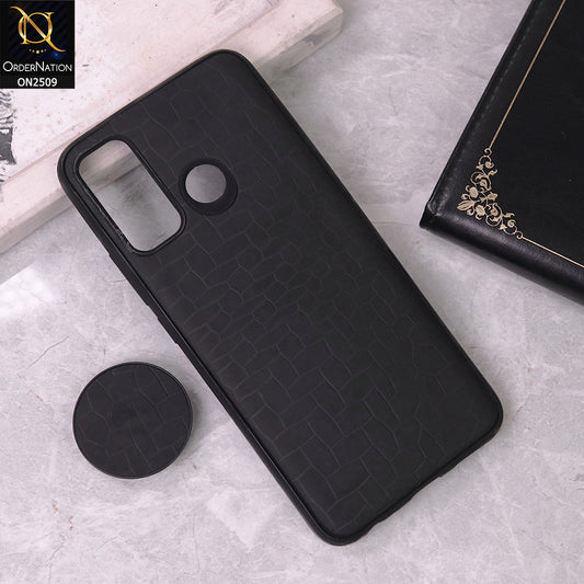 Tecno Spark 5 Cover - Black - New Abstract Pattern Leather Texture Case with Mobile Holder
