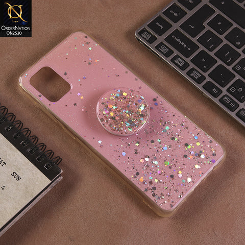 Samsung Galaxy A31 Cover  - Pink - Fancy Bling Glitter Soft Case With Holder - Glitter Does Not Move