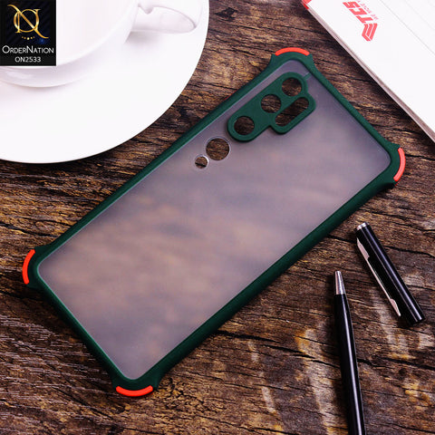 Xiaomi Mi Note 10 Cover - Dark Green - Semi Transparent Matte Shockproof Camera Ring Protection Case