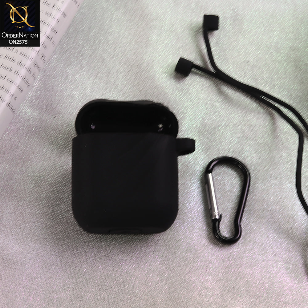 Apple Airpods 1 / 2 Cover  - Black  - Soft Whirlwind Style Silicone Case - (Just Cover No Airpods Included)