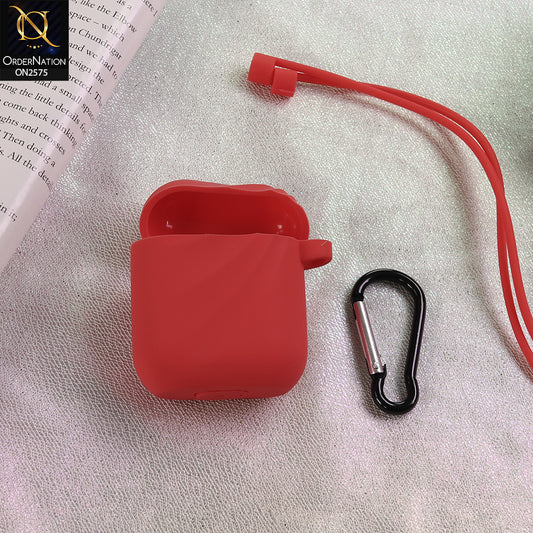 Apple Airpods 1 / 2 Cover  - Red  - Soft Whirlwind Style Silicone Case - (Just Cover No Airpods Included)