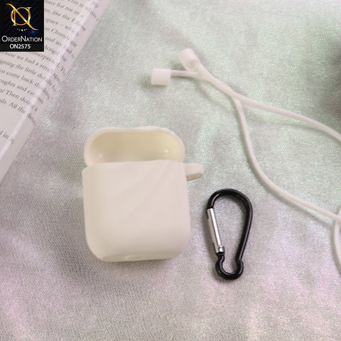 Apple Airpods 1 / 2 Cover  - White  - Soft Whirlwind Style Silicone Case - (Just Cover No Airpods Included)