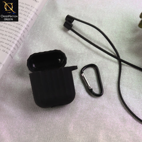 Apple Airpods 1 / 2 Cover  - Black  - Soft Silicone Line Pattern Case - (Just Cover No Airpods Included)