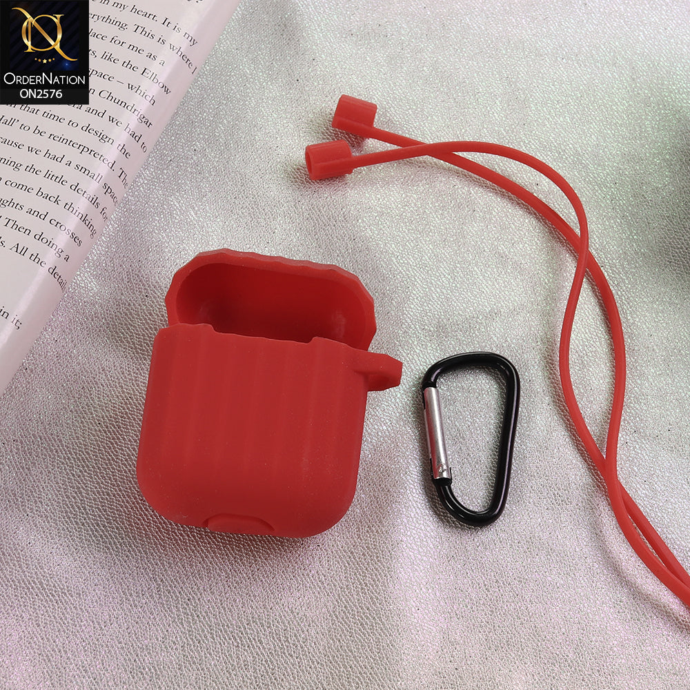 Apple Airpods 1 / 2 Cover  - Red  - Soft Silicone Line Pattern Case - (Just Cover No Airpods Included)