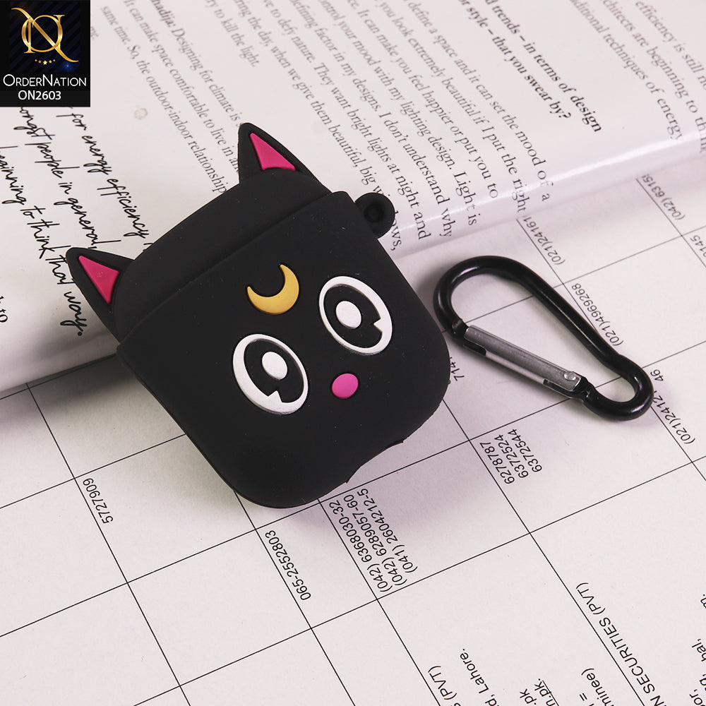 Apple Airpods 1 / 2 Cover  - Design 1 - 3D Cartoon Protective Silicone Earbud Case Cover with Keychain