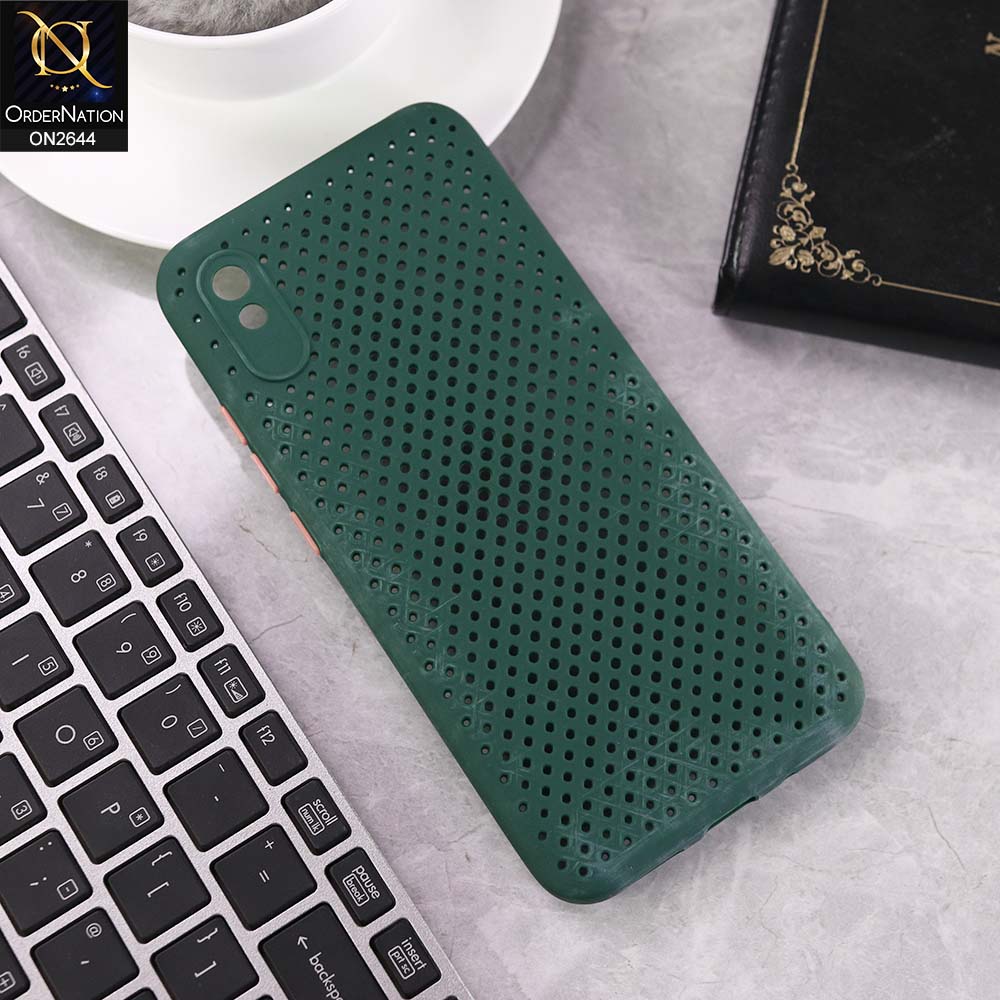 Xiaomi Redmi 9A Cover - Dark Green -  Cooling Breathing Mesh Soft Rubber Feel Phone Case