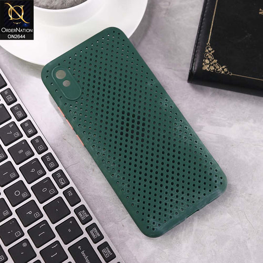 Xiaomi Redmi 9A Cover - Dark Green -  Cooling Breathing Mesh Soft Rubber Feel Phone Case