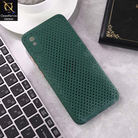 Xiaomi Redmi 9A Cover - Dark Green -  Cooling Breathing Mesh Soft Rubber Feel Phone Case