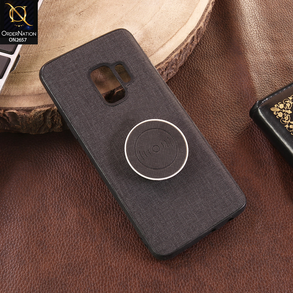 Samsung Galaxy S9 Cover - Black - New Stylish Febric Texture Case with Holder