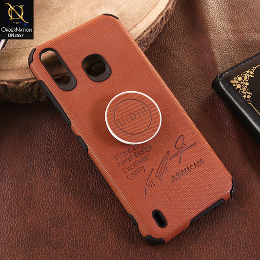 Infinix Smart 4 Cover - Brown - New Stylish Febric Texture Case with Holder