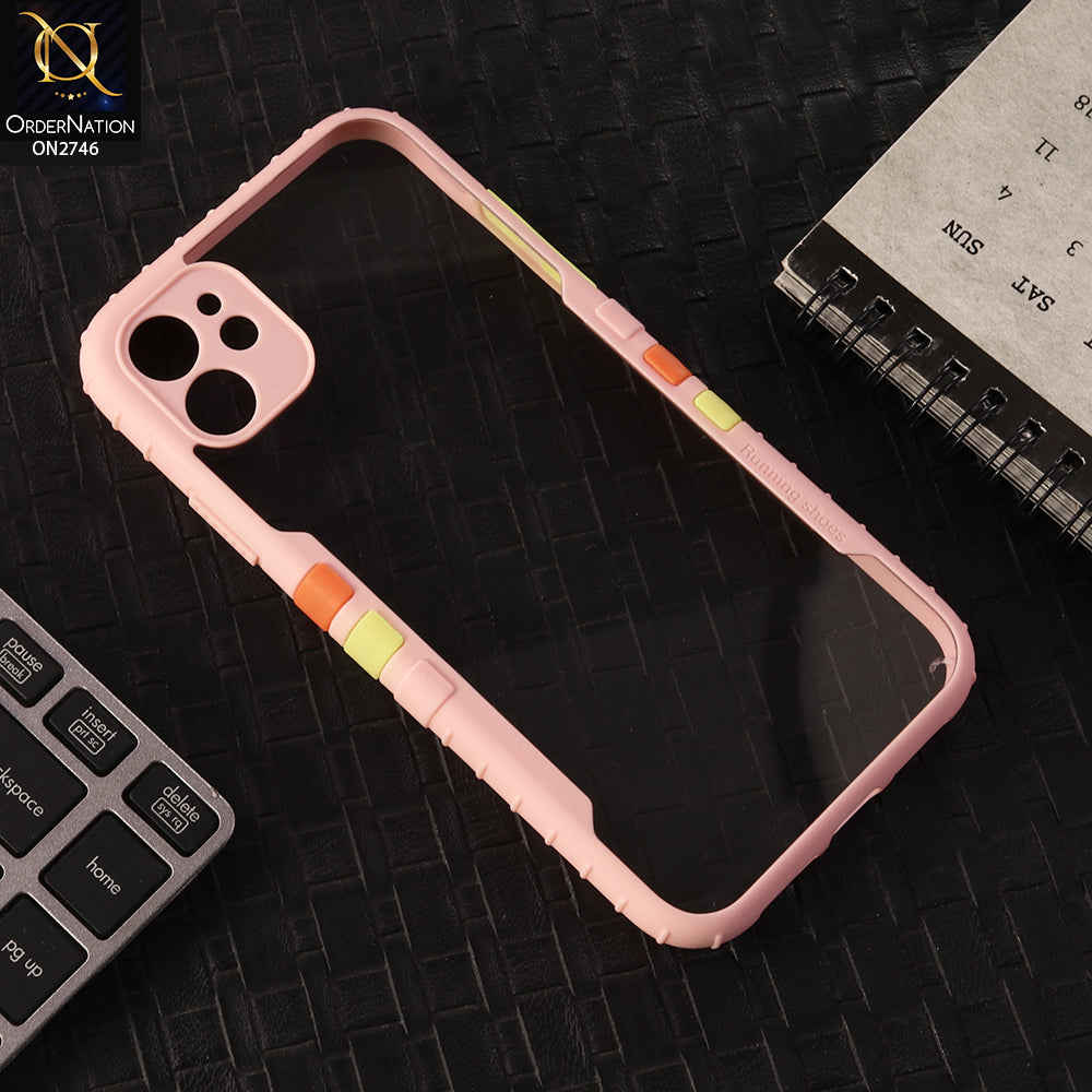 iPhone 11 Cover - Pink -  New Designer Sporty Look Transparent Soft Shell Case