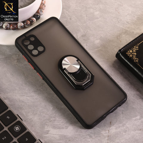 Samsung Galaxy A31 Cover - Black - Semi Tranparent Matte Hard PC Camera Protection Kick Stand Ring Holder Protective Case
