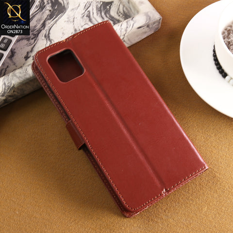Samsung Galaxy Note 10 Lite Cover - Brown - Shockproof Leather Magnetic Kickstand Wallet Flipbook With Card Holder Slots Case
