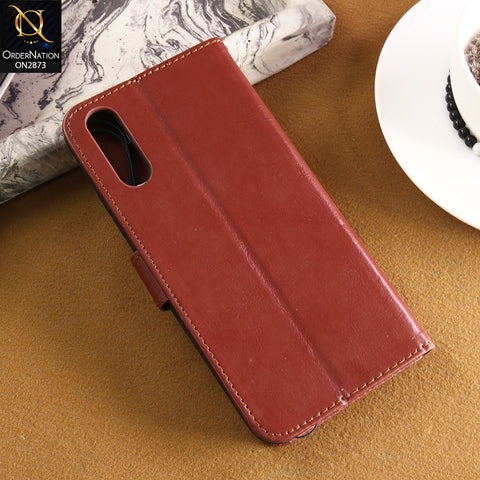Vivo Y7s Cover - Brown - Shockproof Leather Magnetic Kickstand Wallet Flipbook With Card Holder Slots Case