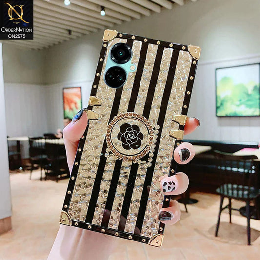 Tecno Camon 19 Pro Mondrian Cover - Design2 - 3D illusion Gold Flowers Soft Trunk Case With Ring Holder