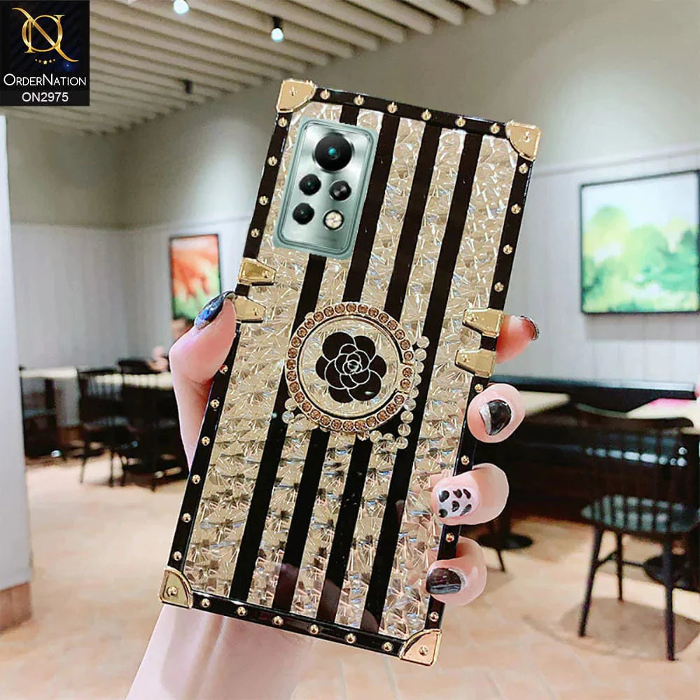 Infinix Note 12 G88 Cover - Design2 - 3D illusion Gold Flowers Soft Trunk Case With Ring Holder
