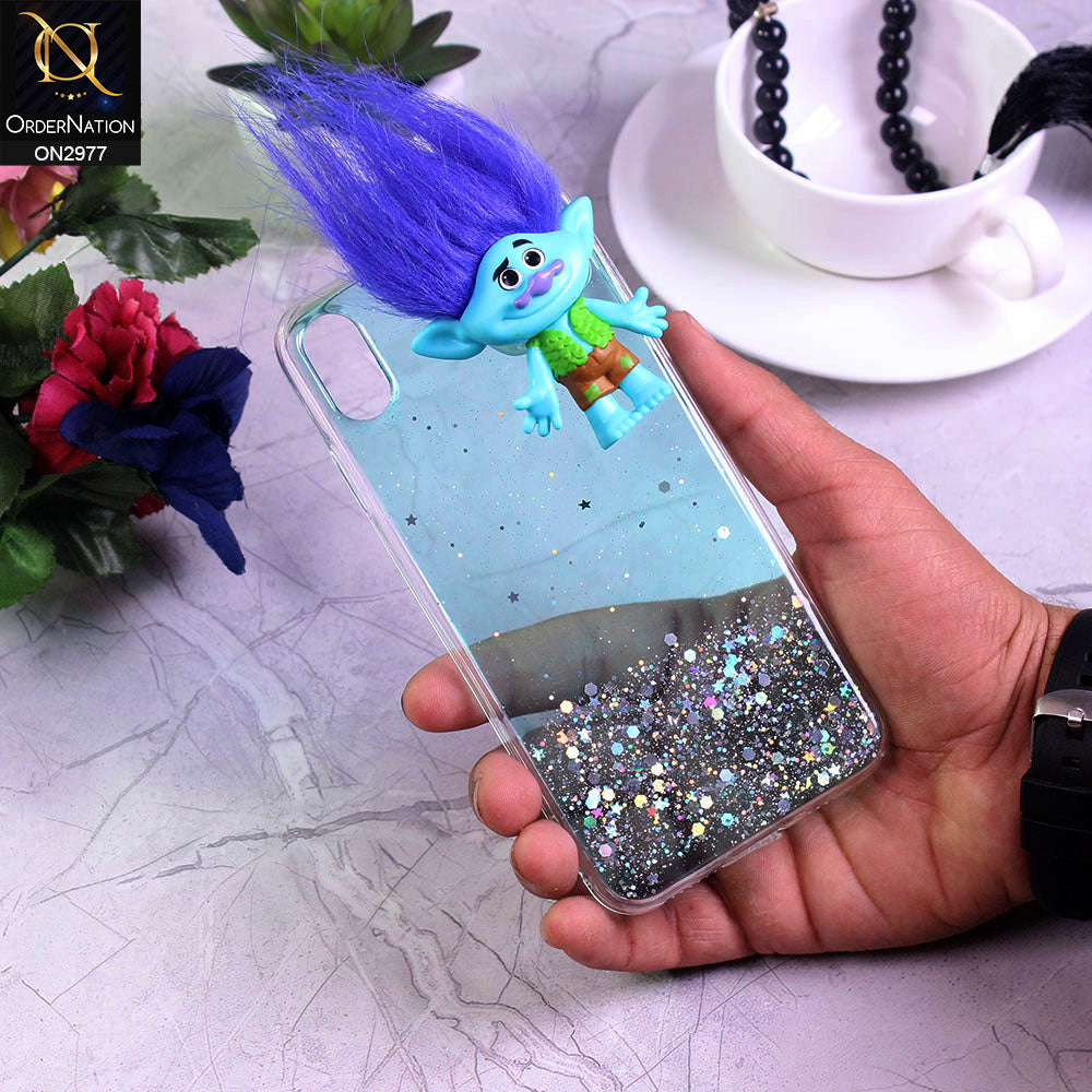 iPhone XS / X Cover - Design 3 - New Girlish Style Troll Doll Bling Soft TPU Phone Case - Glitter Does Not Move