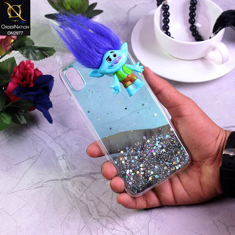 iPhone XS / X Cover - Design 3 - New Girlish Style Troll Doll Bling Soft TPU Phone Case - Glitter Does Not Move