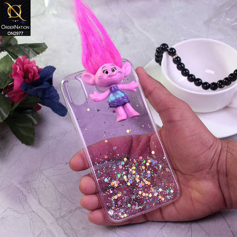 iPhone XS / X Cover - Design 5 - New Girlish Style Troll Doll Bling Soft TPU Phone Case - Glitter Does Not Move
