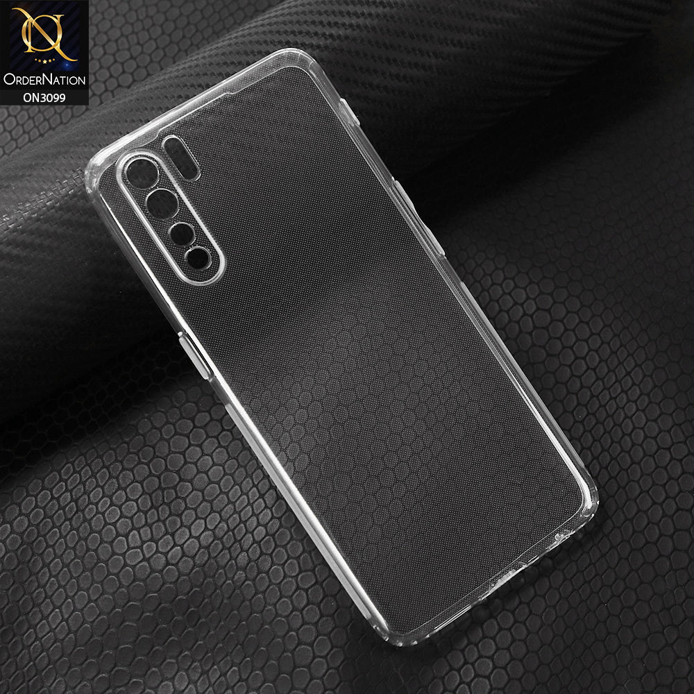 Oppo F15 Cover - Transparent - Soft 4D Design Shockproof Silicone Transparent Clear Camera Protection Case