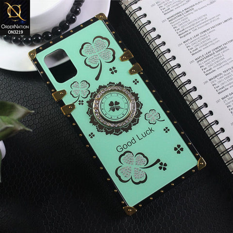 Samsung Galaxy A31 Cover - Cyan - Square Bling Diamond Glitter Soft TPU Trunk Case with Ring Holder